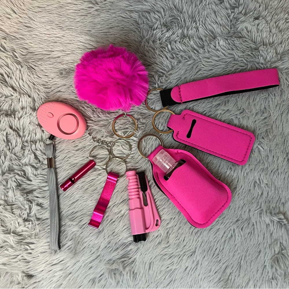 9pcs Neon Pink Self-Defense Keychain Set